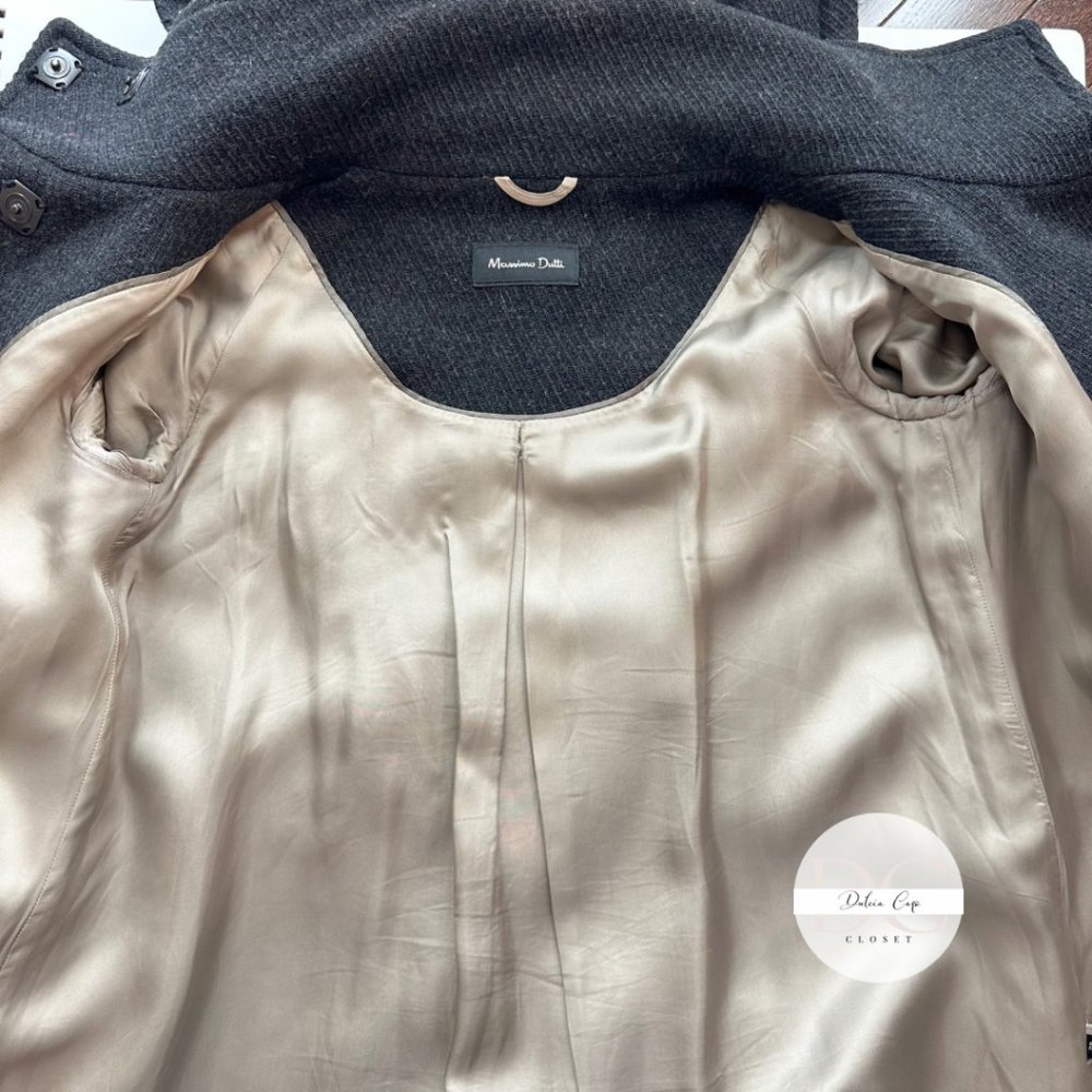 MASSIMO DUTTI Long Pea Coat Belled Sleeves Size 26 US - Picture 8 of 13